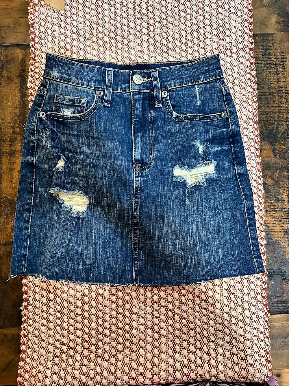 Aeropostale Distressed High Rise Denim Mini Skirt in Blue